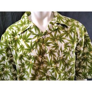 Men's GB Black Label XL/Large Tall Short Sleeve 420 Marijuana Leaves Button Up.